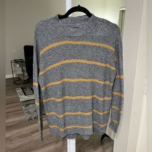 American Eagle Striped Crewneck Sweater in Gray and Tan